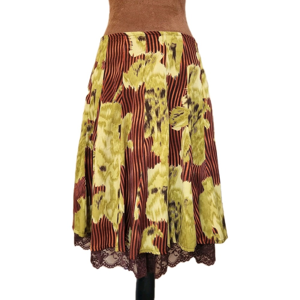 Y2K‎ Urban Studio Lace Trim Skirt A-line Women's Size 8 Layered Lined Abstract